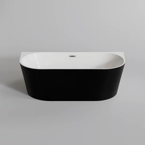 LANA semi-freestanding bathtub, wall-mounted, black and white, 160x80x58 cm