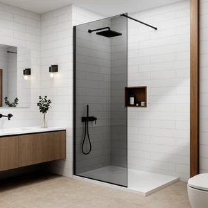 Walk-in Black shower wall, with smoked glass 80, 200cm, 8mm, NANO