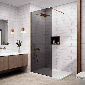 Walk-in Rose Gold shower wall, with smoked glass 80, 200cm, 8mm, NANO