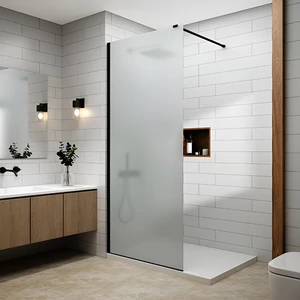 Walk-in Black shower wall, acid-etched, with frosted glass 50, 200cm, 8mm, NANO
