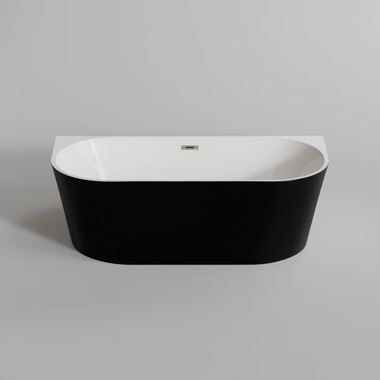 LANA semi-freestanding bathtub, wall-mounted, black and white, 160x80x58 cm