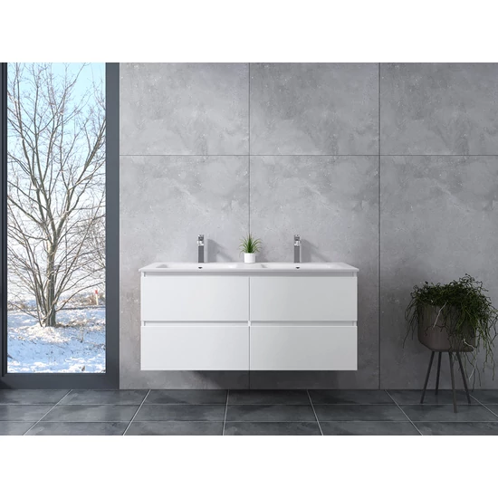 Dijon White bathroom cabinet with sink 120cm