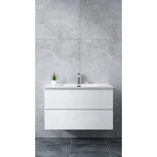 Catania White bathroom cabinet with washbasin 60cm