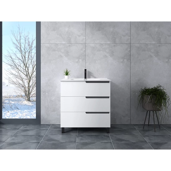Torino White bathroom cabinet with sink 60cm