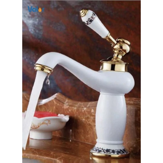 Izmir White & Gold retro washbasin faucet