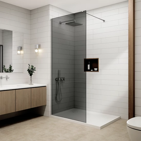 Walk-in Chrome shower wall, with smoked glass 80, 200cm, 8mm, NANO