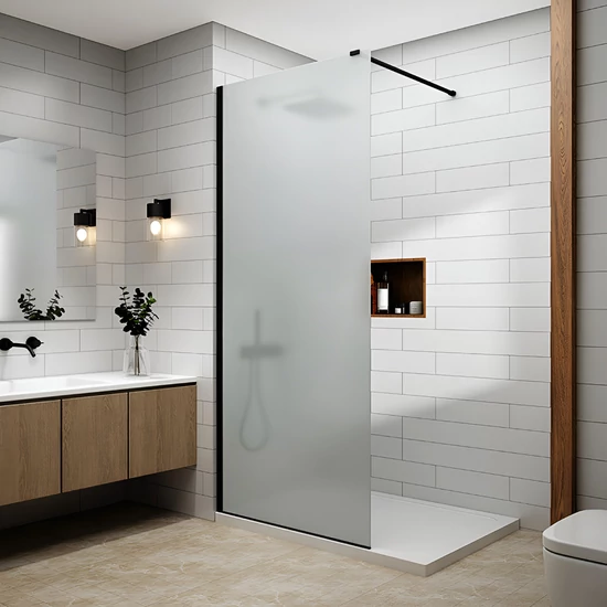 Walk-in Black shower wall, acid-etched, with frosted glass 50, 200cm, 8mm, NANO