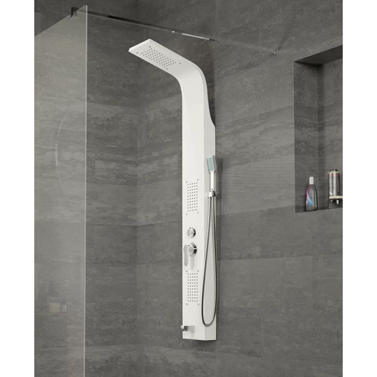Merin White shower panel, stainless steel