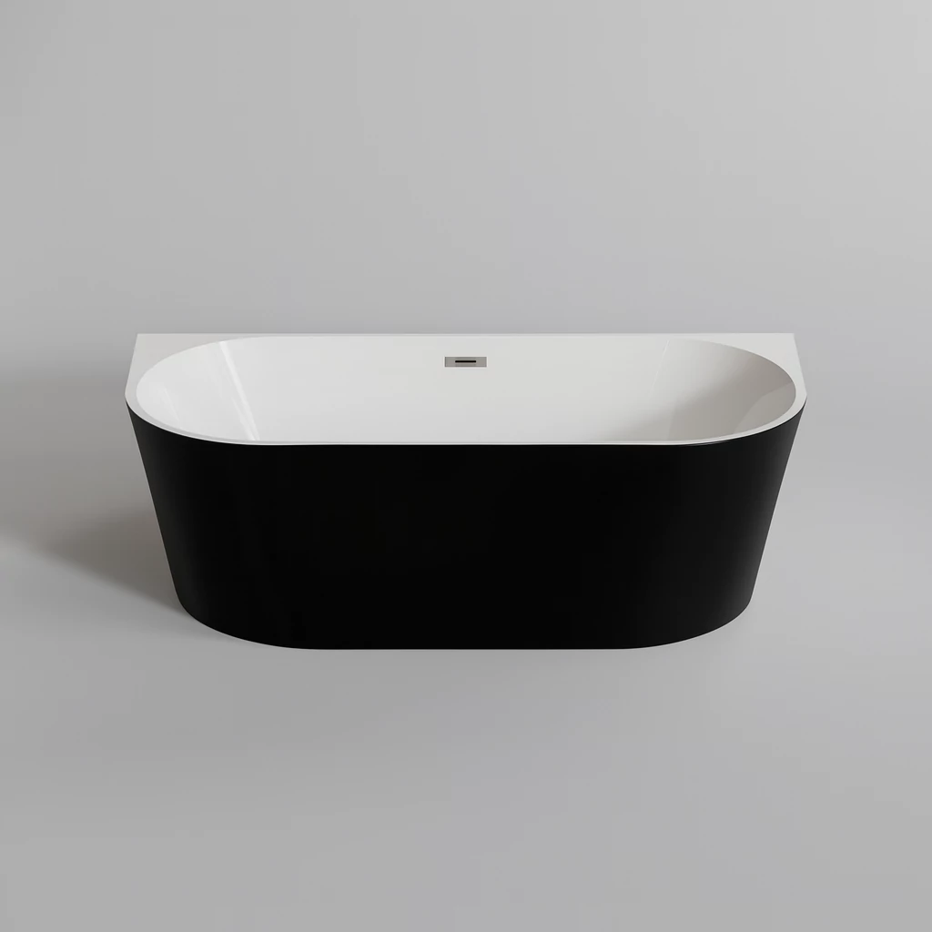 LANA semi-freestanding bathtub, wall-mounted, black and white, 160x80x58 cm